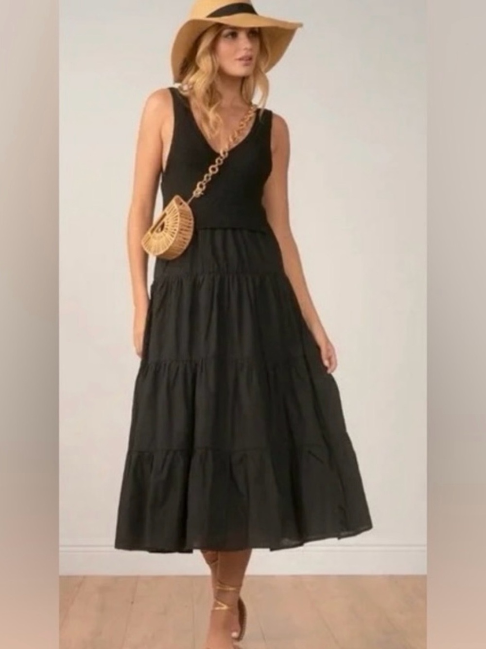 JASON WU Black Fit & Flare V-Neck Maxi Dress | Size M